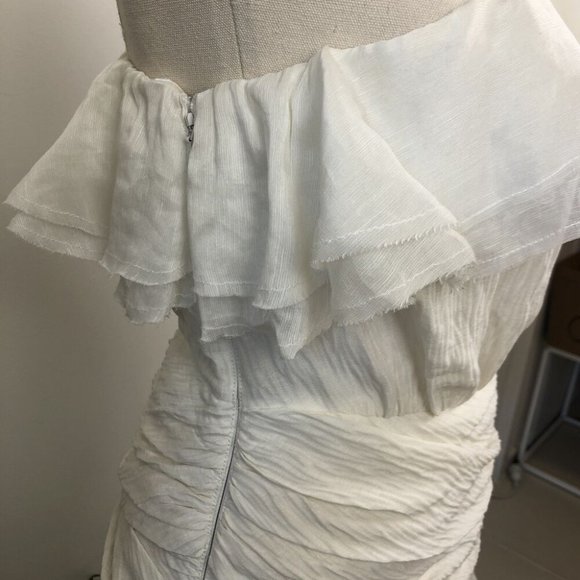 Aje Elvire Silk White Mini Dress Size 8 One Shoulder Ruffle Short Formal Party - Picture 5 of 10
